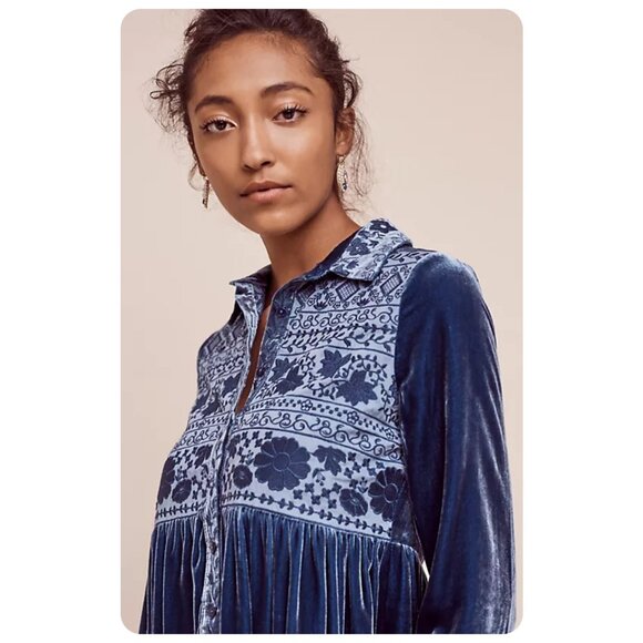 Soft Surroundings Blue Velvet Long Sleeve Buttondown Blouse sz XL - Picture 2 of 10